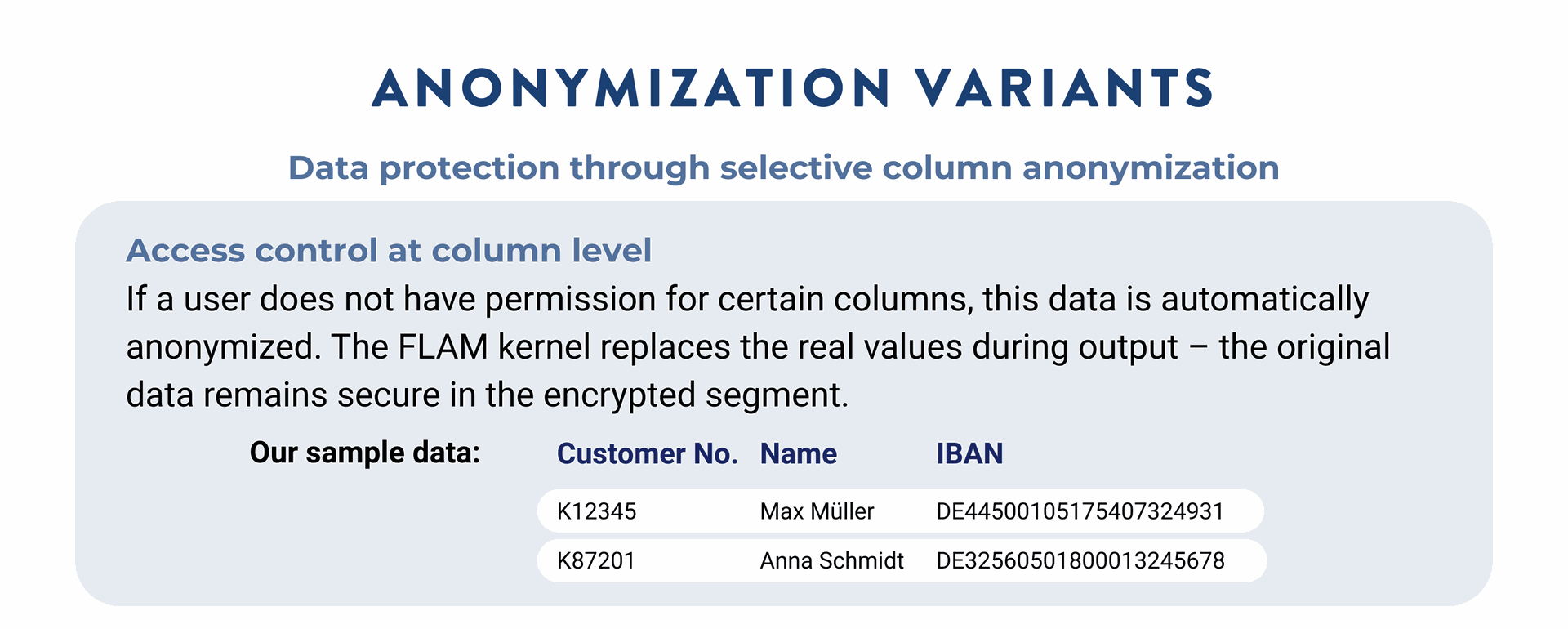 Overview of five anonymization variants for sensitive data