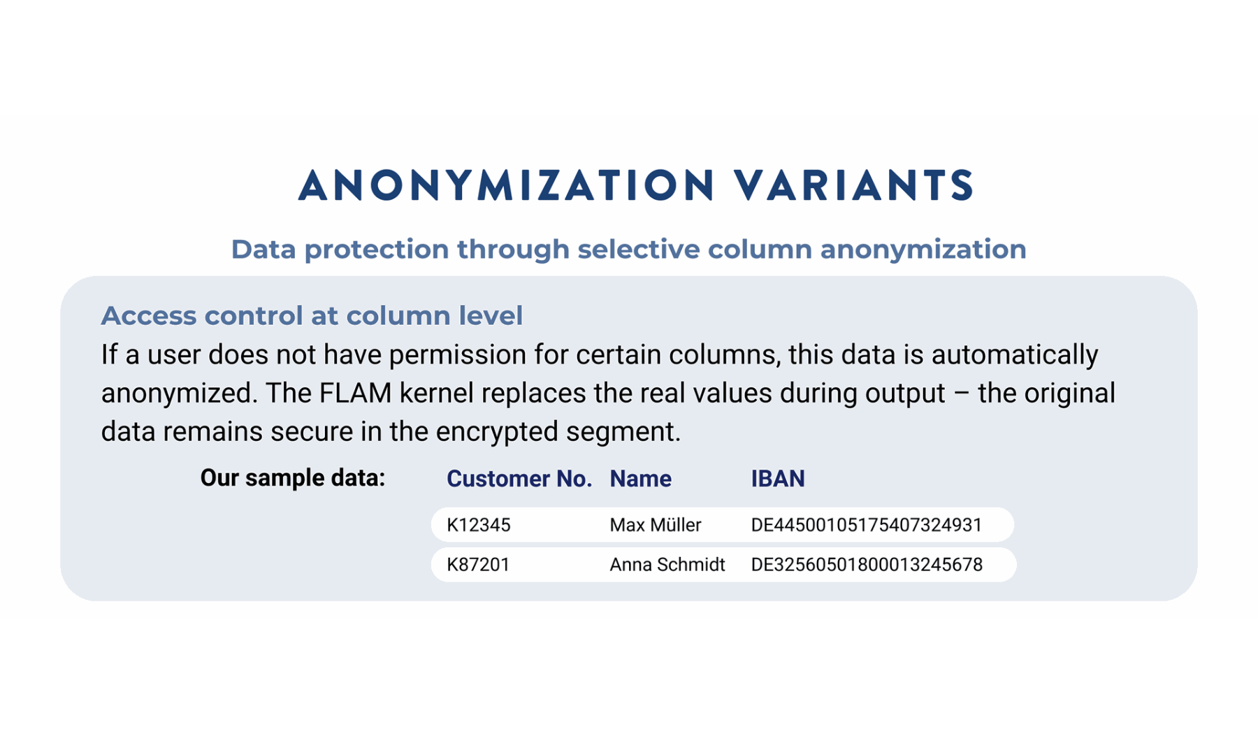 Overview of five anonymization variants for sensitive data